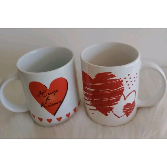 2 Valentine's Day Love Coffee Mug Cups I Love You & Hugs & Kisses Mugs - Picture 1 of 7